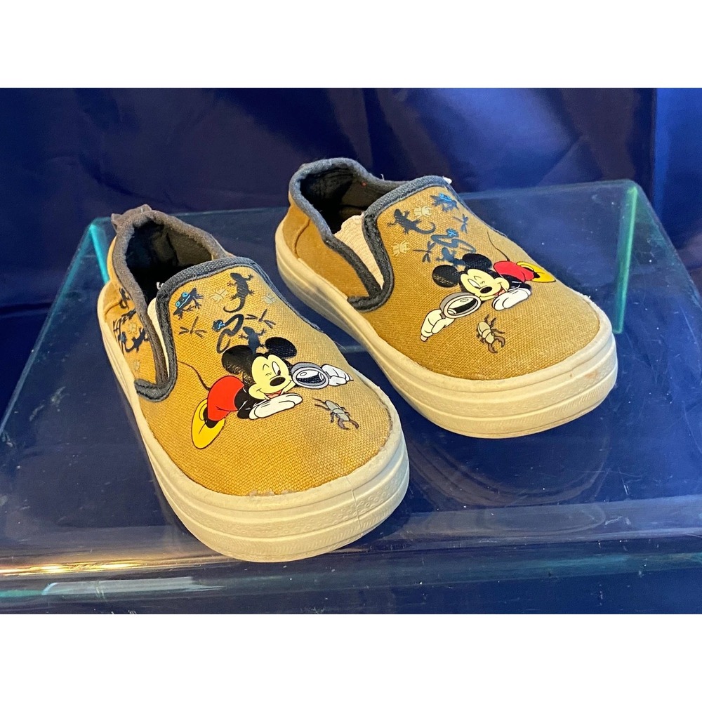 Disney Mickey Mouse Toddler Boys Mustard Yellow Canvas Slip On Sneakers Size 7